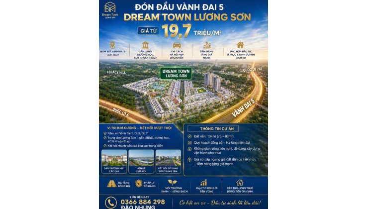  ĐÓN ĐẦU VÀNH ĐAI 5 - DREAM TOWN LƯƠNG SƠN GIÁ TỪ 19,7 TRIỆU/M2 